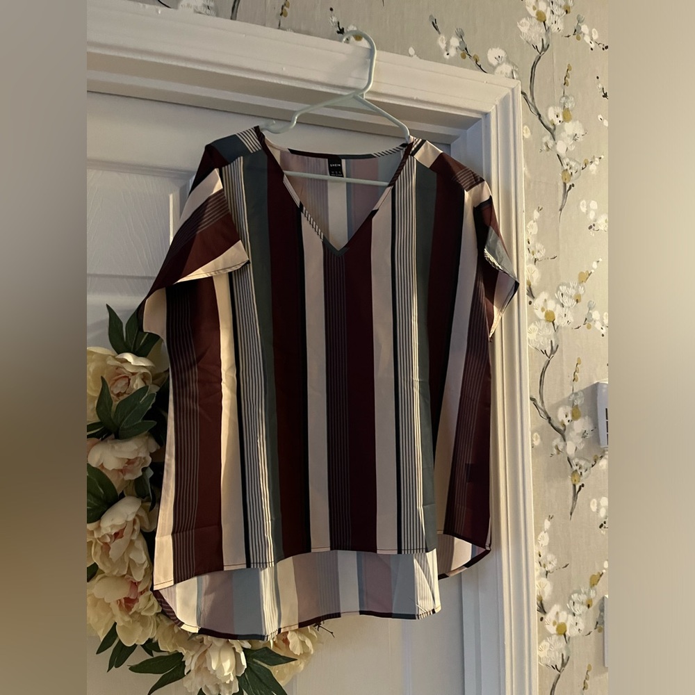 Vertical Stripe Burgundy Blouse